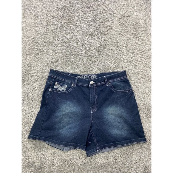 Give Me Five Jean Shorts Womans 16 High Rise Dark Wash Pocket Flap Denim NWT - Picture 1 of 10
